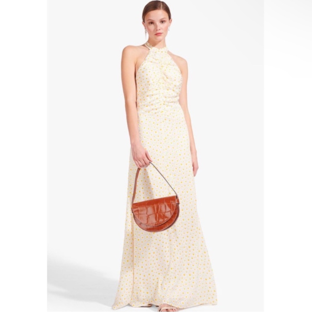 STAUD Coastal Dress Maxi Halter in White Yellow Daisy Print New 0